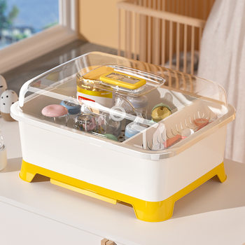 Baby feeding bottle storage box draining rack with lid dustproof baby food supplement tool tableware water cup bowl chopsticks storage box