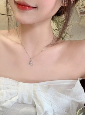 925纯银满钻水滴项链女法式精致级感美人泪锁骨链ins小众项饰品