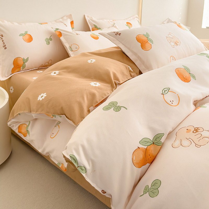 Washed Cotton Four-piece Set Bedding Thickened Twill Scrub Quilt Cover Bed Sheet Student Dormitory Three-piece Set Bedclothes