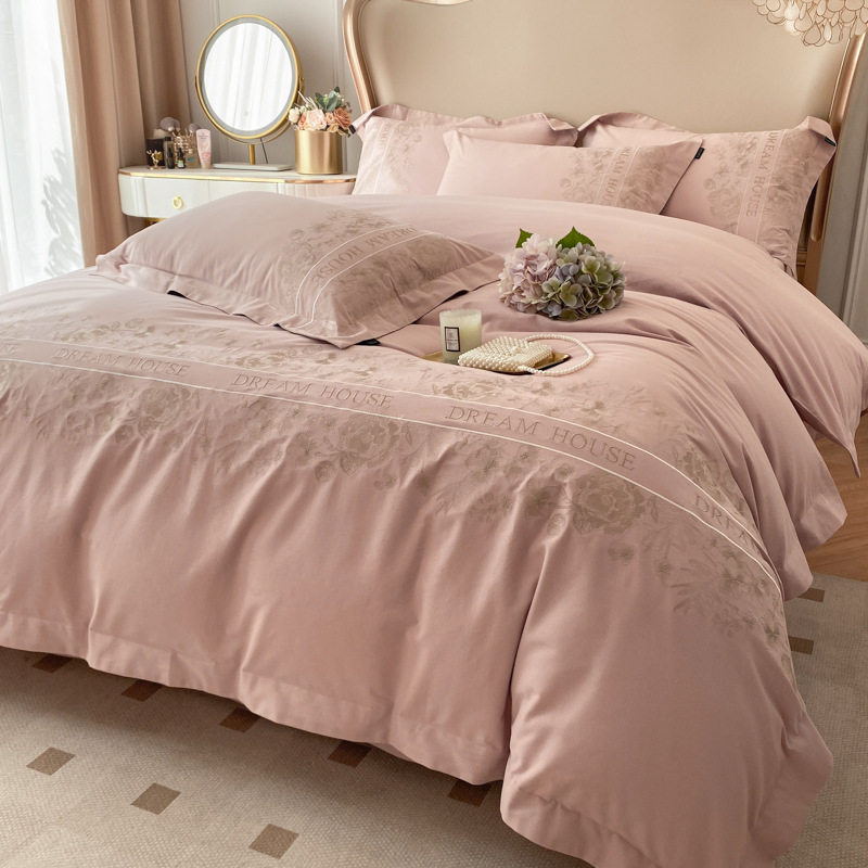 Category a Maternal and Infant Grade Xinjiang Long-Staple Cotton Embroidered Four-Piece Set Pure Cotton Brushed Thickeneded Long-Staple Cotton Pure Cotton Quilt Cover Bed Sheets