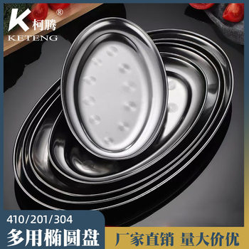 Stainless Steel Oval Plate Thickened Egg-shaped Plate Household Steamed Fish Dish Restaurant Barbecue Plate Shallow Plate Fruit Plate suit