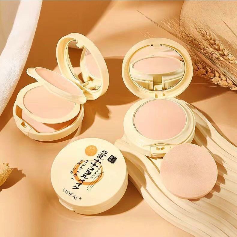 Lingdian LIDEAL silk soft modified double layer powder cake women's makeup oil control invisible pores dry and wet dual-purpose soybean milk powder cake