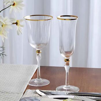 Creative Dense Pattern Gold-Rimmed Bead Red Wine Glass Household Crystal Glass Vertical Stripes Amazon Goblet Champagne Glass