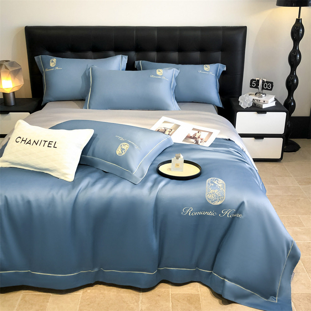 Light Luxury Washed Ice Silk Four-piece Set High-end Embroidered Bed Sheet Quilt Cover Three-piece Set Summer Bedding Wholesale