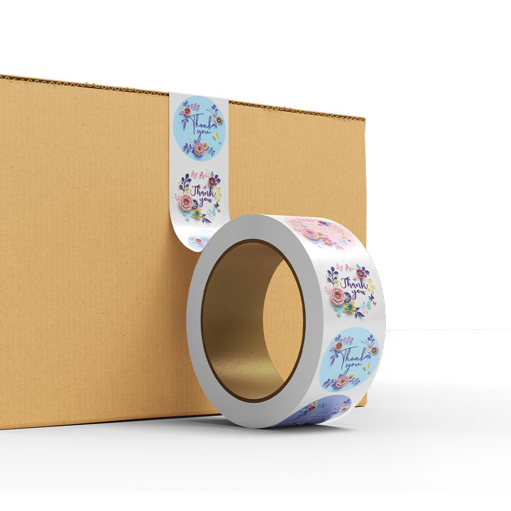 Spot wholesale round sealing stickers Thank You stickers flower pattern baking labels gift handmade crafts stickers