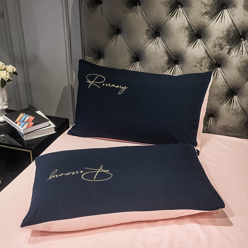 Wholesale new luxury solid color sanding four-piece student dormitory wedding bedding cotton embroidery quilt cover