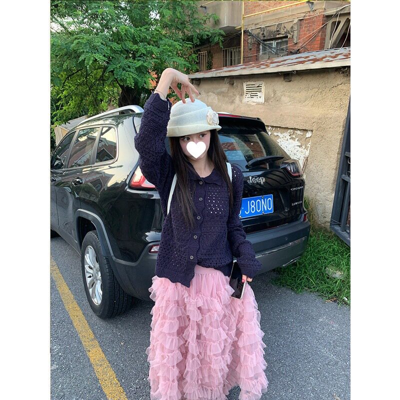 春季镂空翻领开衫休闲纯色波西米亚风针织开衫巨好看女装