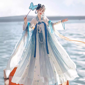 Original Women's Chest-Length Skirt with a Fairy-Like, Elegant, Everyday Han Element Style, Spring Mermaid Princess Hanfu Clothing with a Gradient Chinese Style