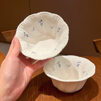 Broken flower bowl | eat beautiful rice | French retro relief ceramic bowl dessert bowl delicate rice bowl