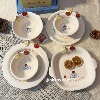 Cute Ceramic Bowl for Home Use 2025 New High-Looking Rice Bowl Noodle Bowl Personal Work Tableware Fruit Bowl
