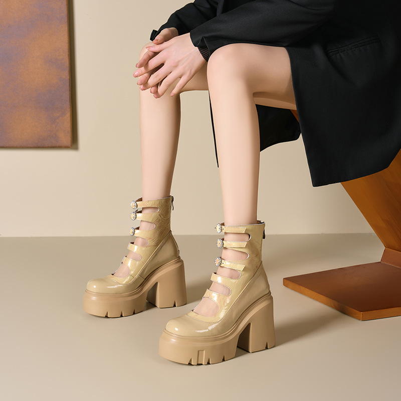 Giày Cao Gót Nữ Chất Liệu Da Bò Chống Nước Tăng Chiều Cao Đế Cao Hàng Mùa Xuân Thu Đông