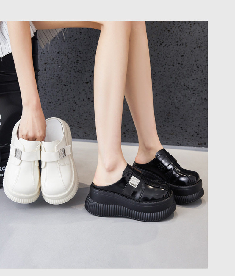 Dép sandal nữ quai chữ V đơn giản đế bệt — Đen, Len nguyên chất chi tiết 11