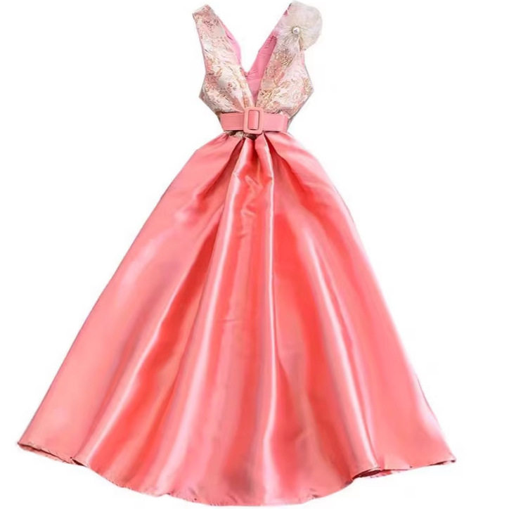 Pink Satin A Line Sleeveless Dress High Waist Flattering Fit Flared Skirt Elegant Spring Occasion Wear Wholesale