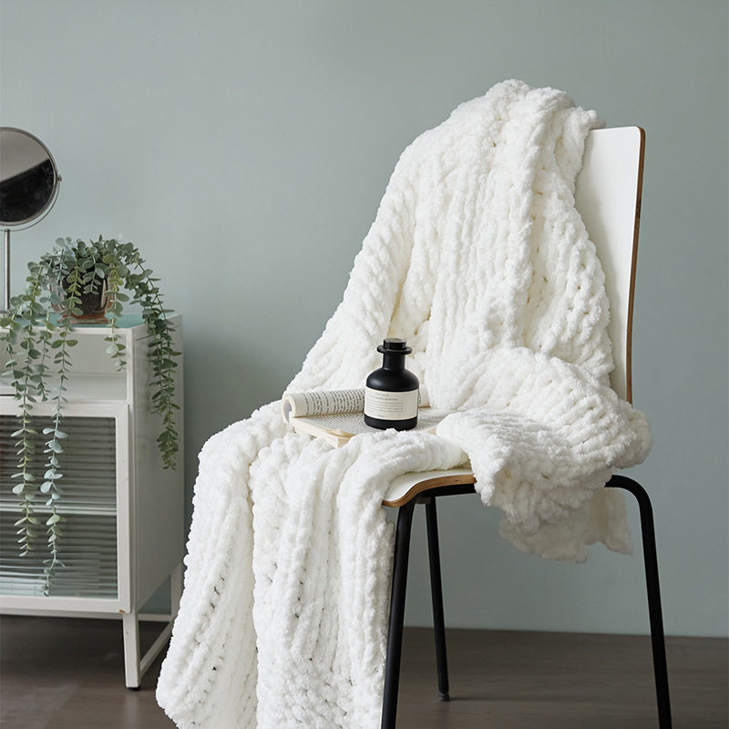 Nordic Simple Coarse Wool Blanket Solid Color Chenille Knitted Casual Blanket Thickened Sofa Leg Cover Blanket Nap Blanket