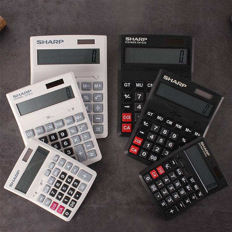 夏普SHARP计算器太阳能 12位大显示屏财务办公大号商务电子计算机