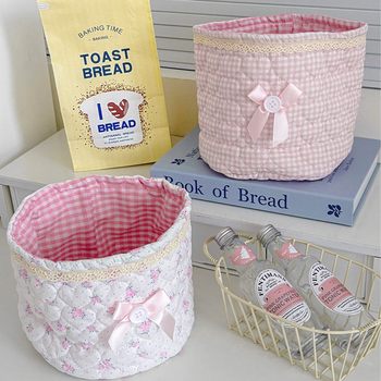 Cross-Border Sweetheart Lace Cylindrical Storage Basket New Cute Girly Heart Ins Style Desktop Sundries Storage Bucket