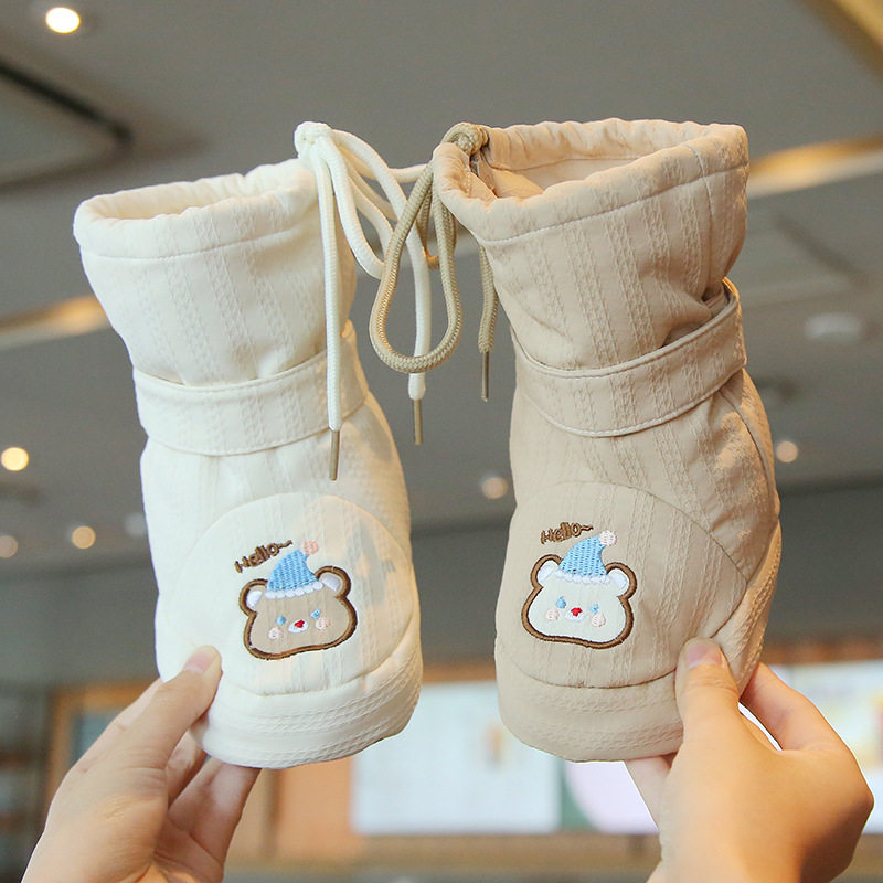 Cross-Border Wholesale Baby Autumn and Winter Warm Cotton Shoes Fleece-Lined Thick High Snow Boots 0-6-15 Months Non-Slip Soft Sole