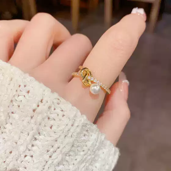 Niche fashion light luxury high sense zircon cross pearl open ring temperament Joker unique design ring wholesale