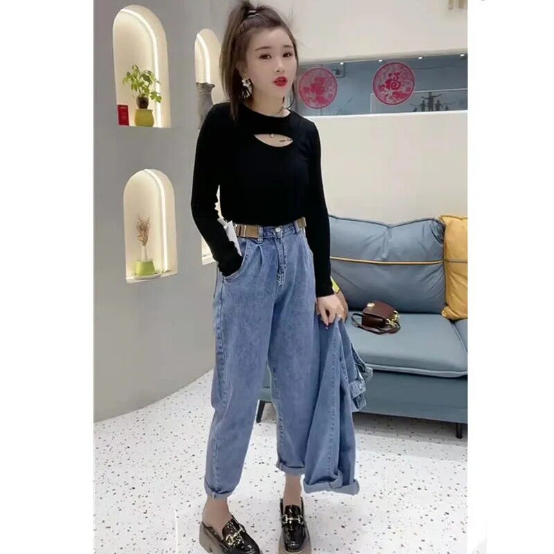 Womens High Waisted Denim Pants Stylish Spring Collection Versatile Plus Size Loose Harem Straight Leg Wholesale
