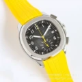 Yellow Rubber Strap with White Case, Black Dial, Yellow Hands