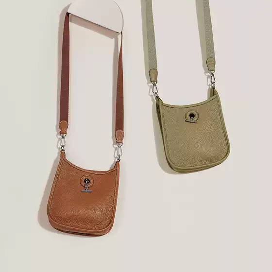 Used Vespa Bag 2026 Spring New Korean Style First Layer Cowhide Shoulder Bag Retro Webbing Crossbody Small Bag