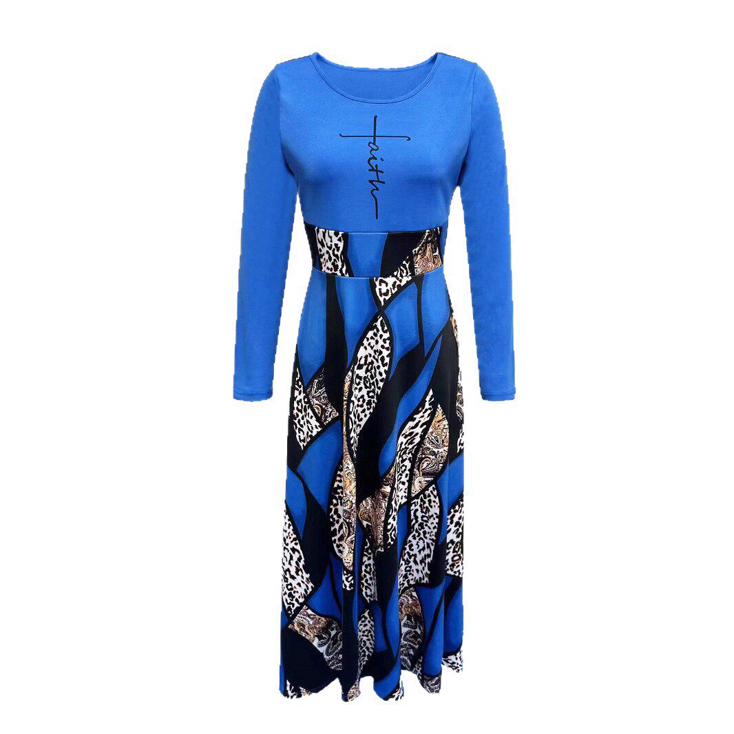 Casual Long Sleeve Maxi Dress 200g Fabric Floral Print Round Neck Perfect for Spring and Summer Wholesale Available