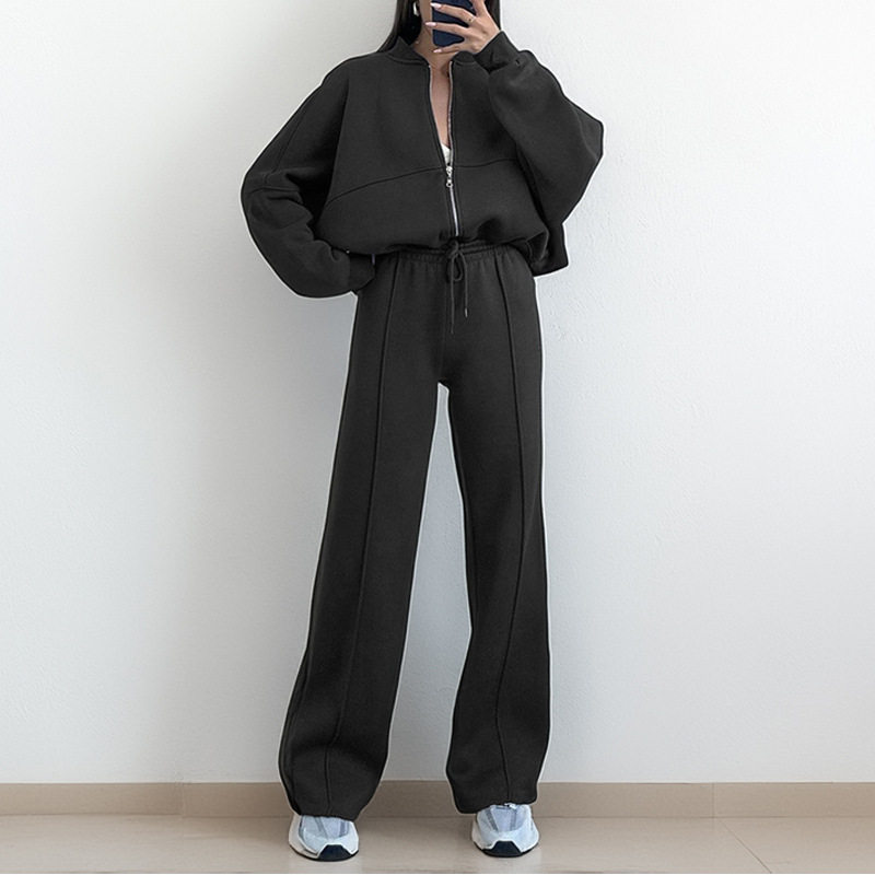 Womens Spring Sports Zip Up Hoodie Set Fashionable Solid Color Comfortable Fit Casual Style Wholesale Available