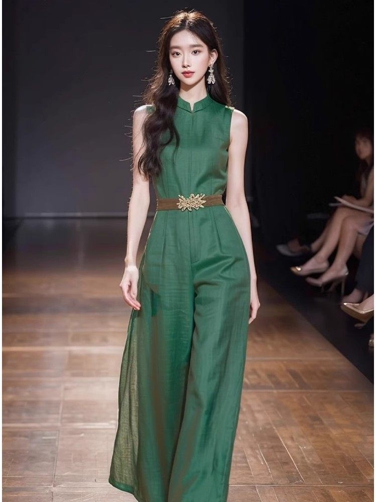 Jumpsuit Nữ Không Tay Phong Cách Quốc Dân Màu Xanh Lá chi tiết 2