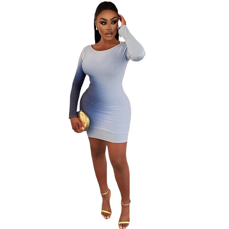 Summer Womens Bodycon Dress Sexy Round Neck Long Sleeve Slim Fit Unique Design Perfect for Parties and Events