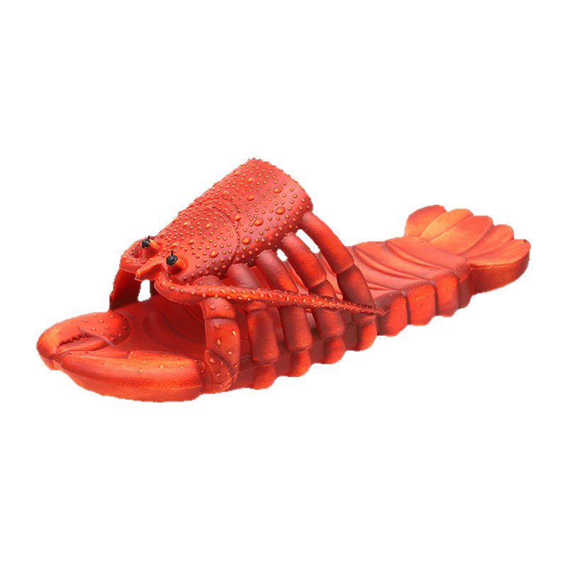 Summer Men and Women Couple Sandals Large Size Cartoon Lobster Slippers Funny Crayfish Beach Slippers Cross-Border
