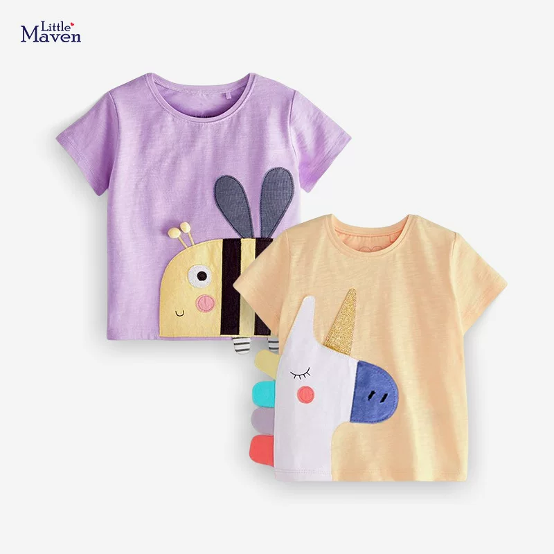 Kids' T-shirt, New Summer Cartoon Top, Cotton Crewneck Sweat-absorbent Girls' T-shirt
