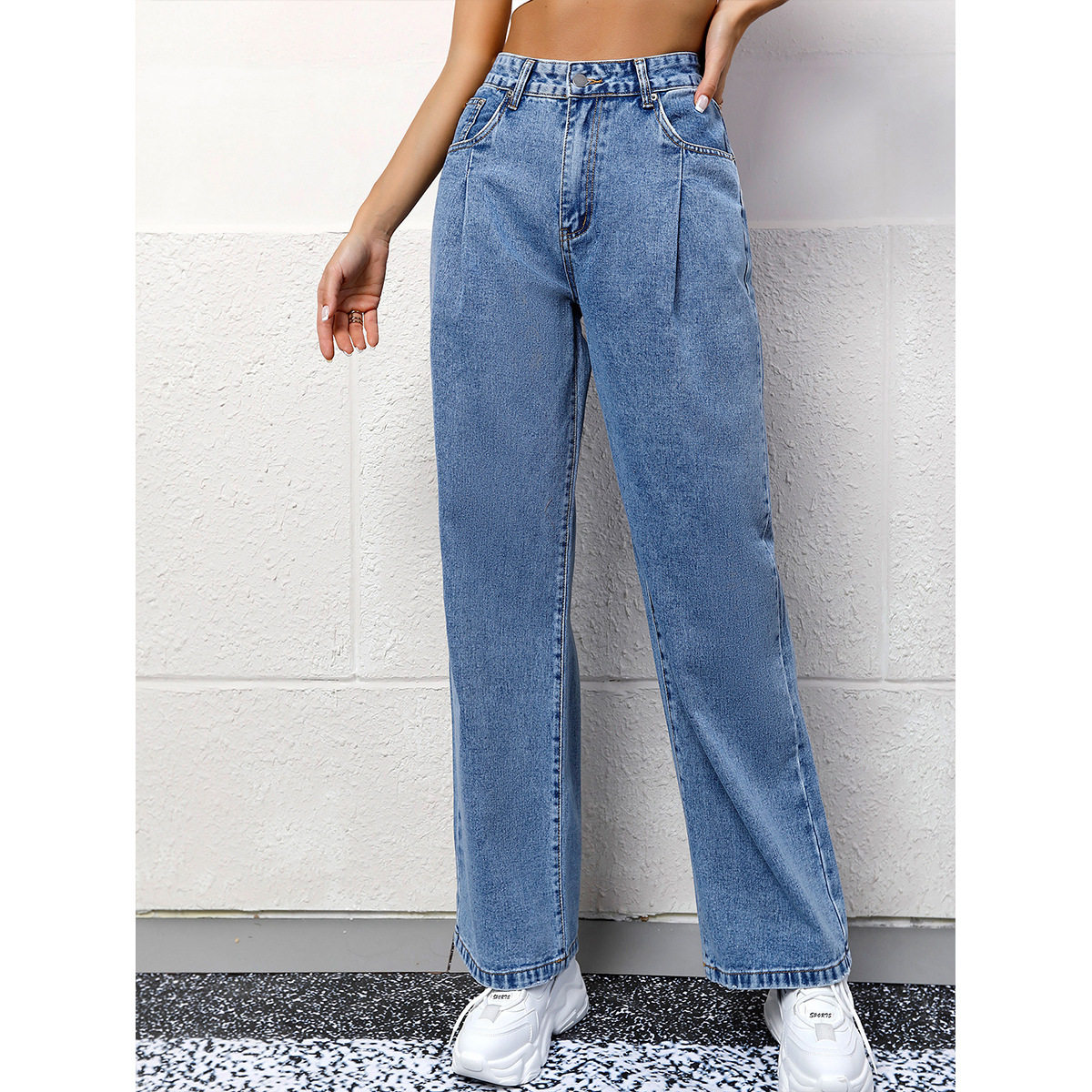 High Waisted Wide Leg Jeans Loose Fit Slimming Design Casual Style Perfect for Everyday Wear Wholesale Available