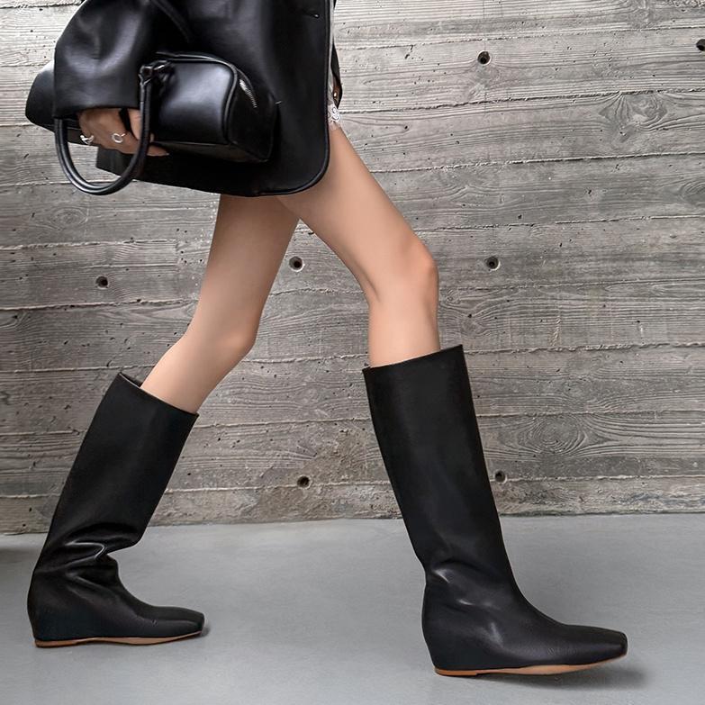 Boot nữ cổ cao mũi vuông gót xuồng tôn dáng — Ankela đỏ lót trong, Lớp lót đơn màu đen, Lớp lót đơn màu nâu, Lót nhung đen