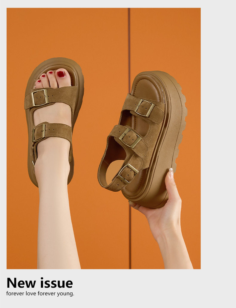 Dép sandal nữ quai chữ V đơn giản, mũi tròn, đế TPU nhẹ — Lạc đà, Mơ chi tiết 12
