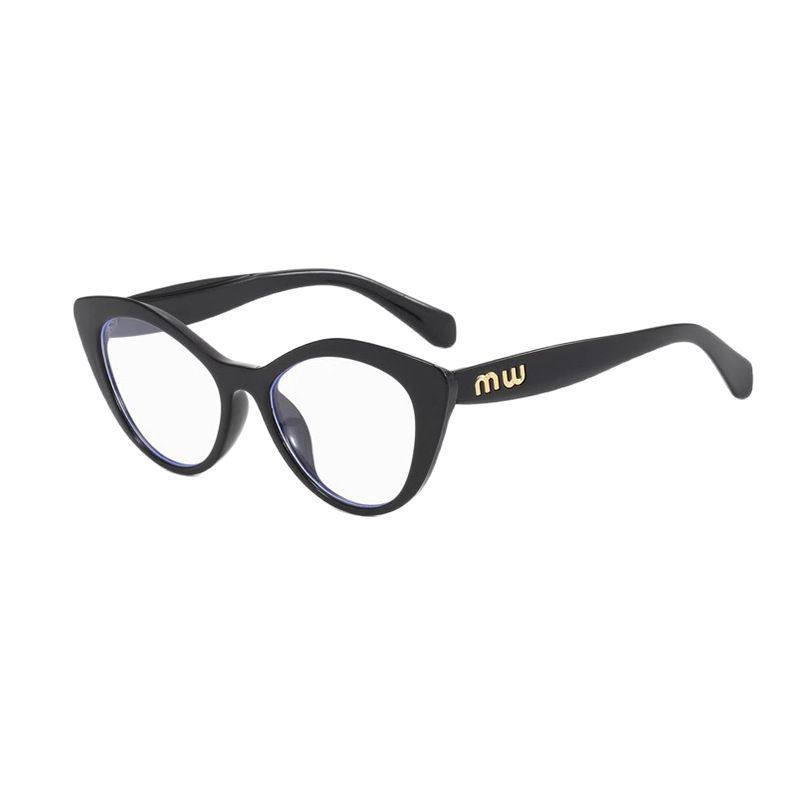 Spot Women's Plain Glasses Cat-Eye Glasses Frame Large Frame Face-Showing Small Fashion Trendy Casual Letter m Metal