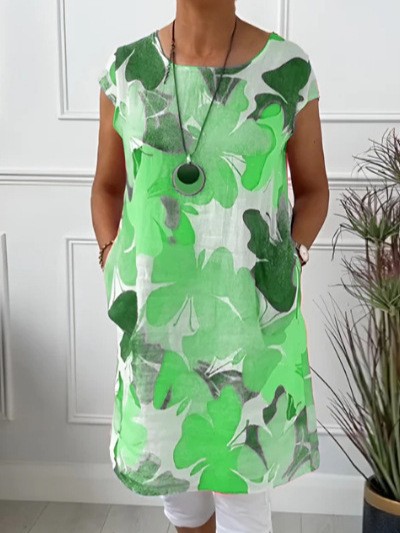 Floral Print Dress Loose Fit Round Neck Pocket Design Casual Wear for Women Wholesale Available