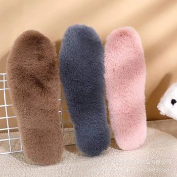 Fleece Insoles, Thickened and Warm in Winter, Soft Soles That Don'T Tire the Feet, Anti-Odor, Sweat-Absorbent, Plush Cotton Felt, Imitation Rabbit Fur Insoles