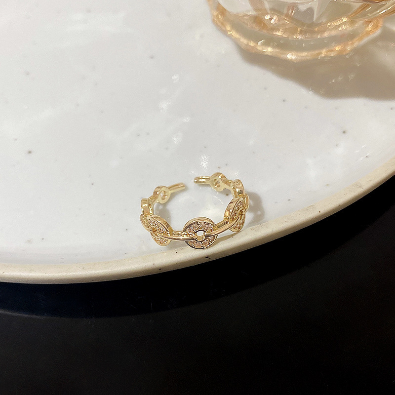 韩国轻奢高级感锆石珍珠戒指女复古小众设计蝴蝶结指环戒开口手饰