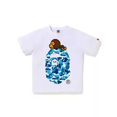 New Cross-Border Summer Bape Camouflage Big Monkey Children's Summer Clothing for Boys and Girls, Cotton Short-Sleeve T-Shirt with Ape Head Design