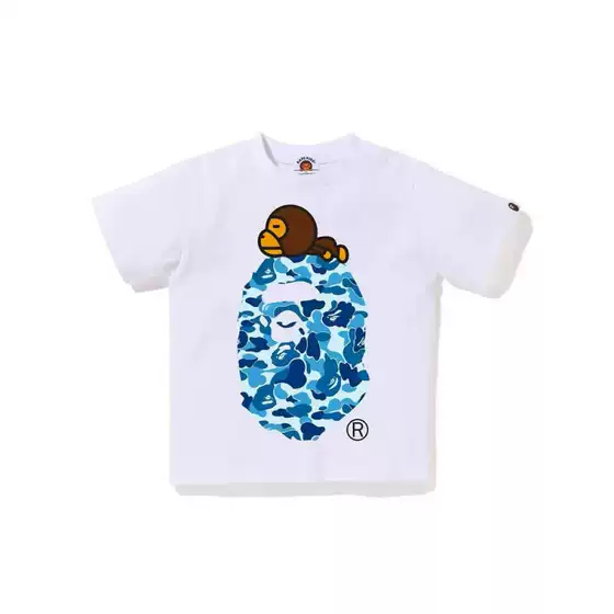 New Cross-Border Summer Bape Camouflage Big Monkey Children's Summer Clothing for Boys and Girls, Cotton Short-Sleeve T-Shirt with Ape Head Design
