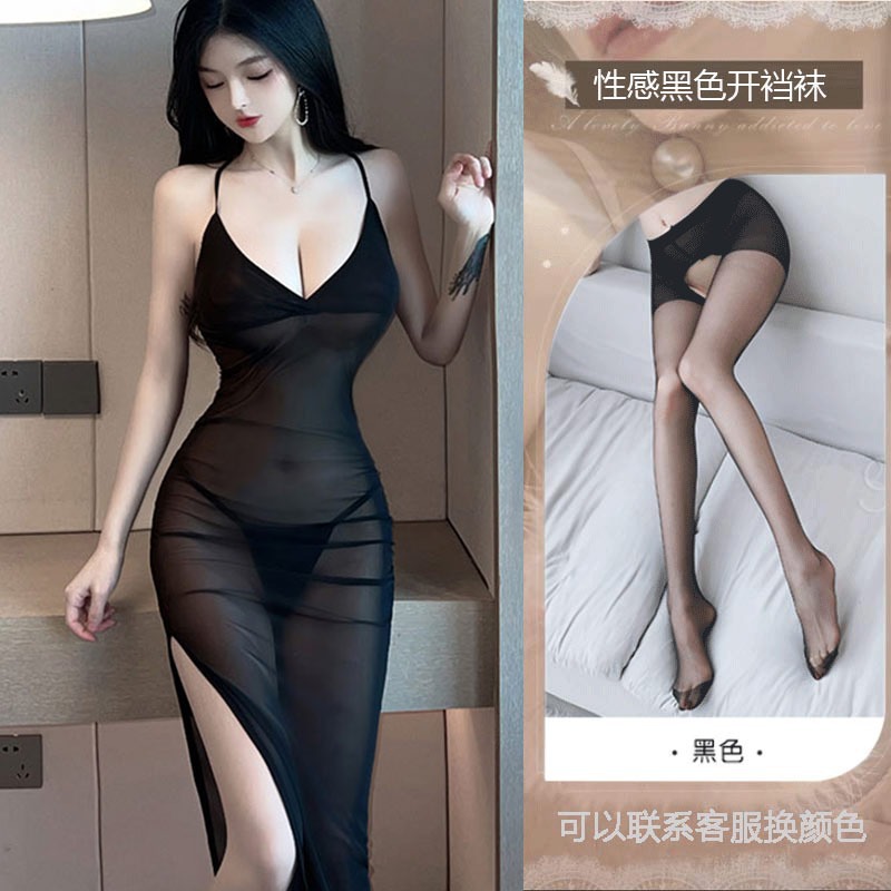 开叉连衣裙性感长裙新款纯欲修身后妈裙情趣内衣诱惑纯欲小妈裙女