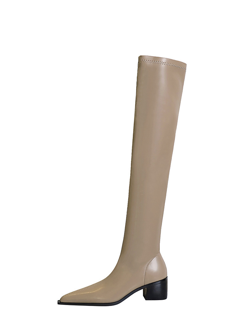 Boot nữ cổ cao quá gối gót vuông mũi nhọn phong cách thanh lịch — Màu cà phê, Màu đen, Màu Kaki