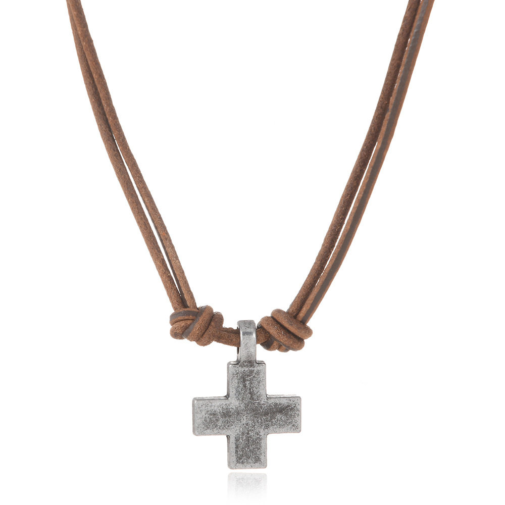 Cross-border new accessories simple retro braided cross pend...