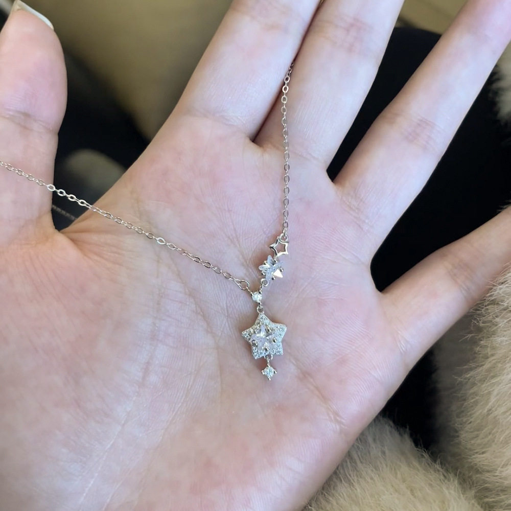 Sparkling Diamond Star Pendant Necklace for Women, Light Luxury Titanium Steel Non-Fading Necklace, 2026 New Minimalist Style Clavicle Chain Jewelry, Customizable