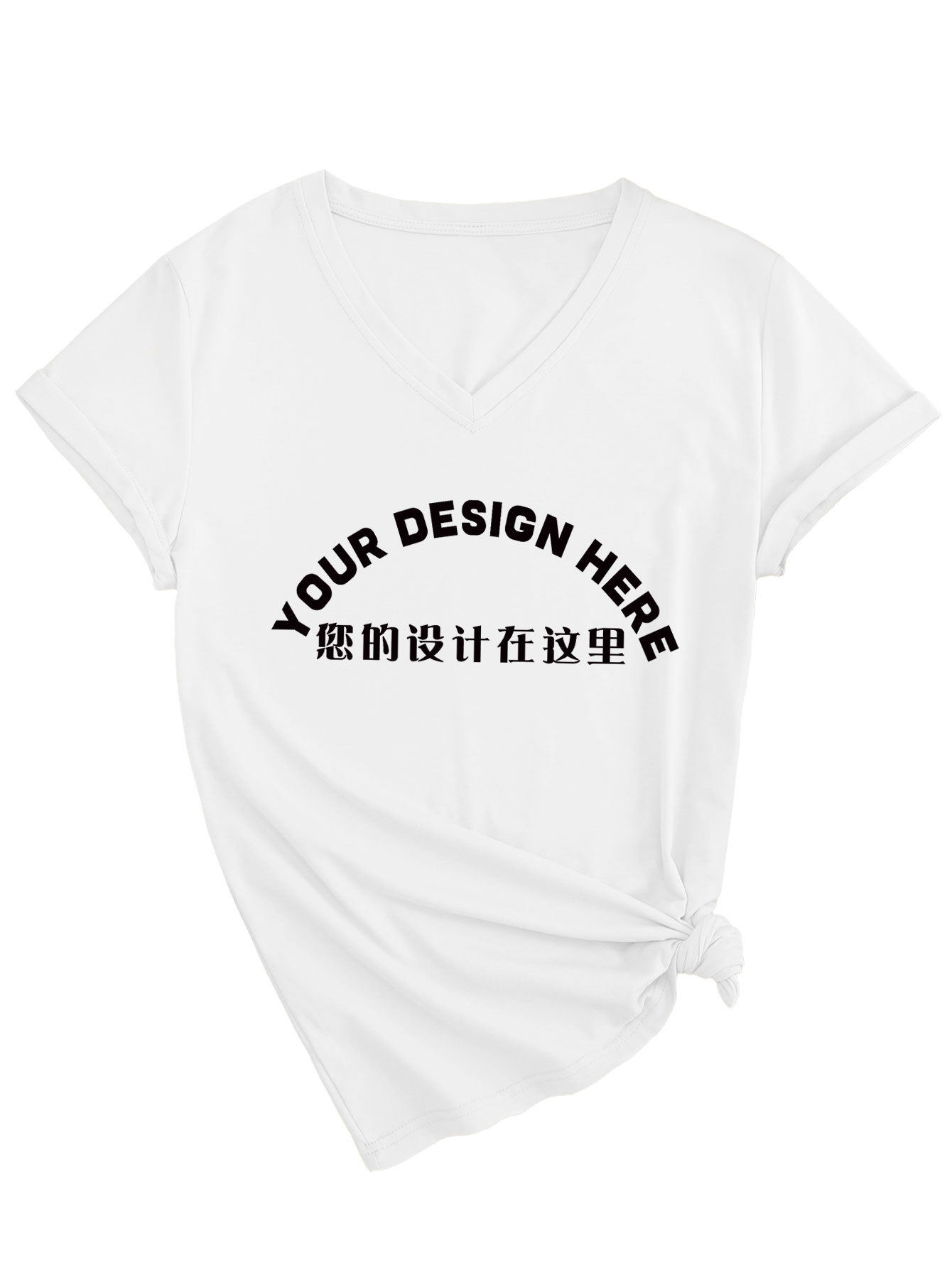 外贸一件制定DIY图案印花外贸欧美现货时尚批量批发女士V领短袖衫