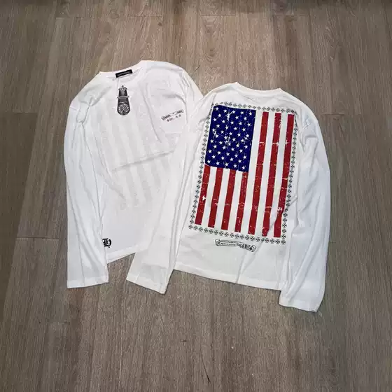 Cross-Border Correct Version Ch Crowe Spring and Autumn New Style Chest Pocket Sanskrit Print Long-Sleeve T-Shirt Couple Style One Piece