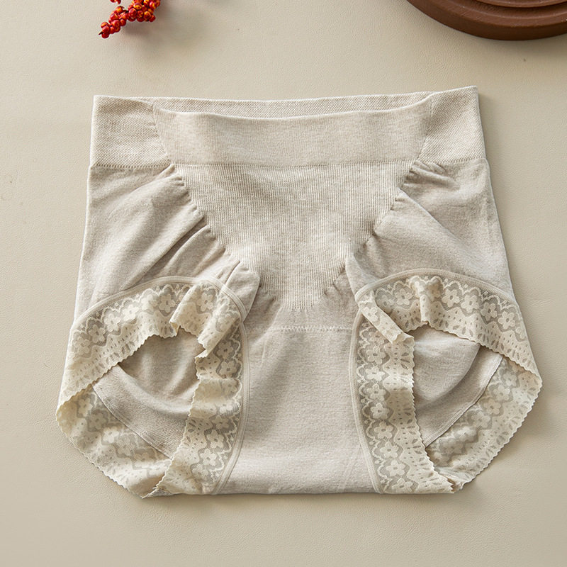 无缝内裤女100A抗菌桑蚕丝底档无痕包臀蕾丝中高腰收腹提臀大码