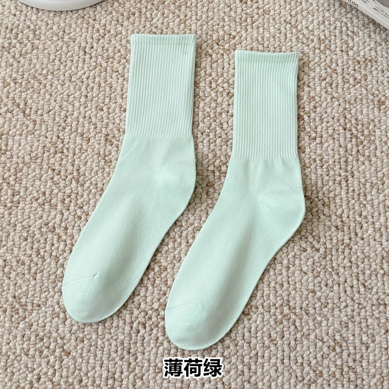 彩色袜子女长筒袜四季款ins潮流糖果色马卡龙中筒袜学生运动棉袜