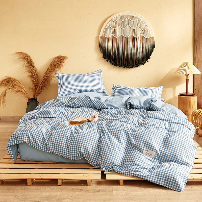 Four-piece Japanese-style Naked Sleeping Student Dormitory Three-piece Set Good Product Washed Cotton Bed Sheet Quilt Cover Bedding Bed Cover