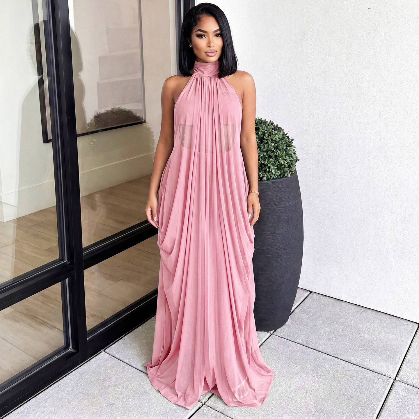 Summer Womens Fashion Set Halter Neck Strapless Sheer Fabric Bodycon Skirt Perfect for Parties or Night Out
